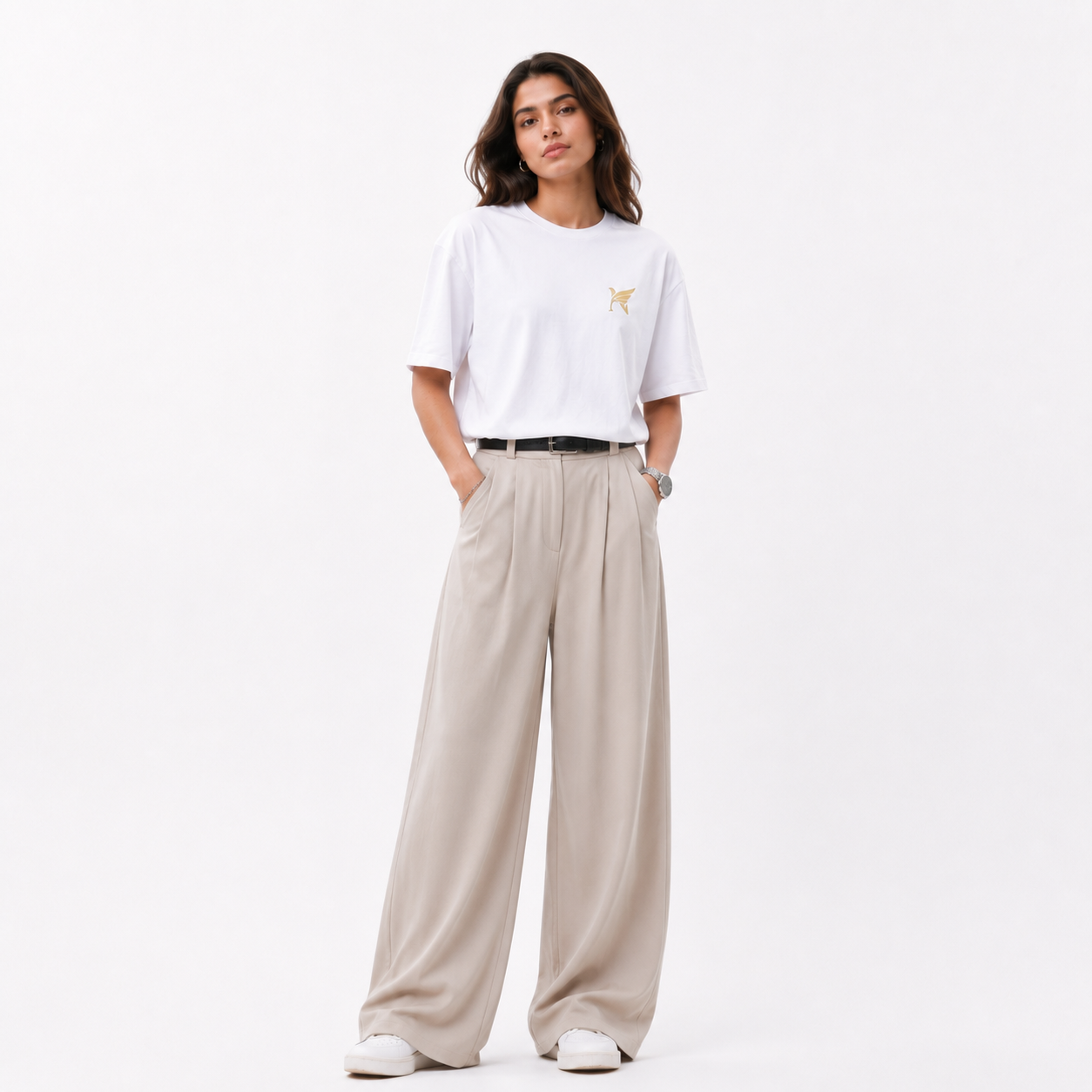 Nitaliya Luxe Women's Premium White Oversized Cotton T-Shirt Front View