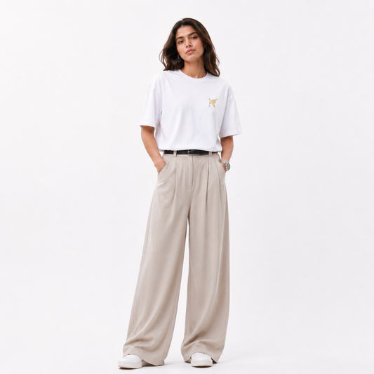 Nitaliya Luxe Women's Premium White Oversized Cotton T-Shirt Front View