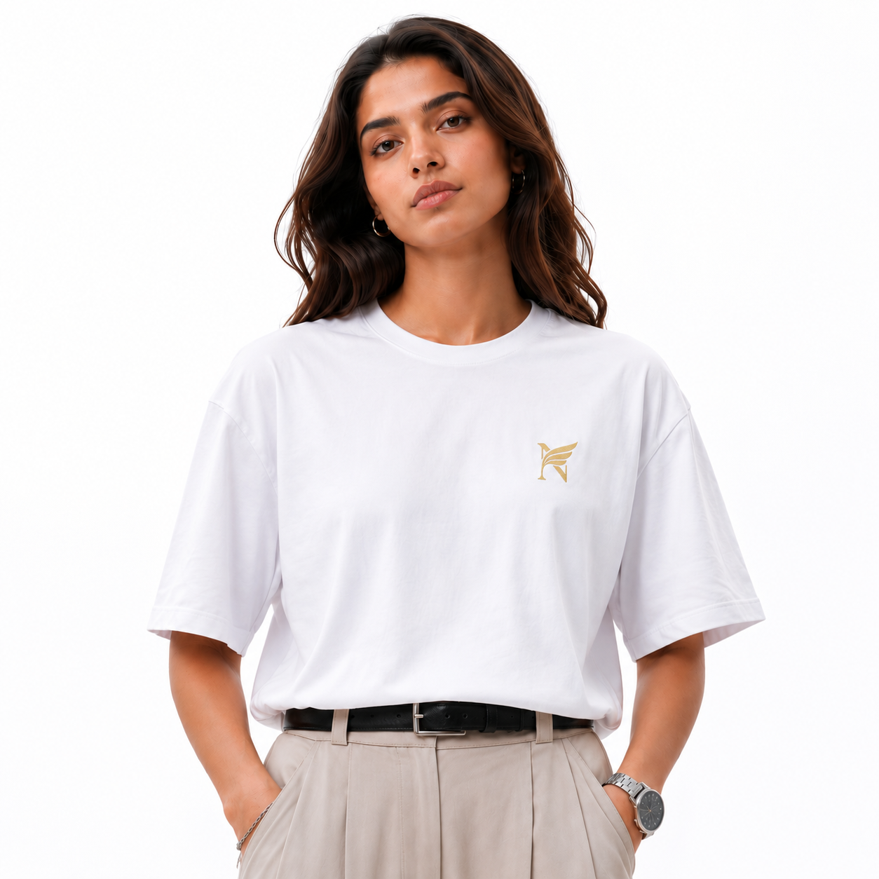 White Luxury Cotton Oversized Tee Lifestyle Image