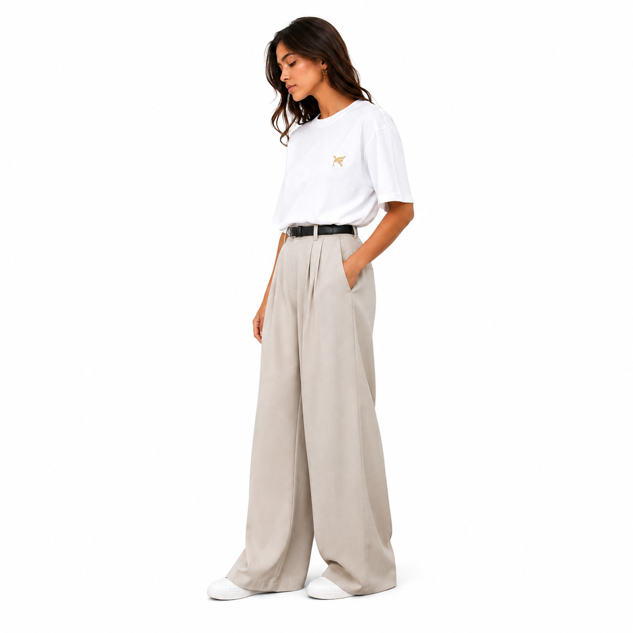 Women's Luxury Oversized White Cotton Tee Side View