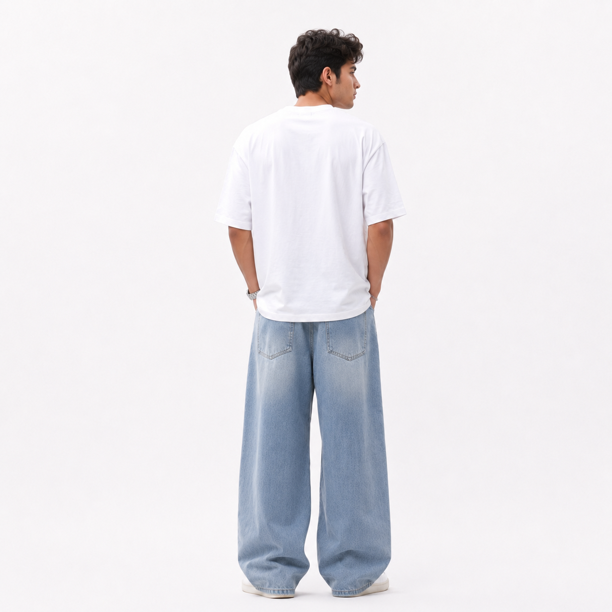 Back view of Nitaliya Luxe Signature Oversized White Cotton T-Shirt for Men
